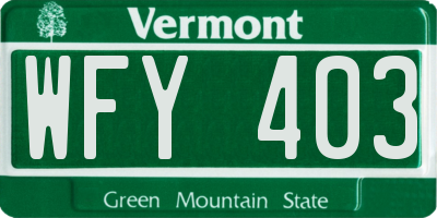 VT license plate WFY403