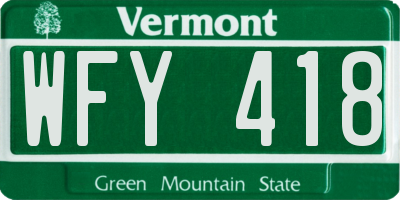 VT license plate WFY418