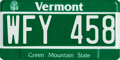 VT license plate WFY458