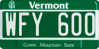 VT license plate WFY600
