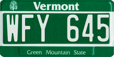 VT license plate WFY645