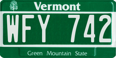 VT license plate WFY742
