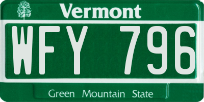 VT license plate WFY796