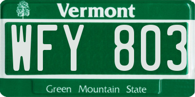 VT license plate WFY803