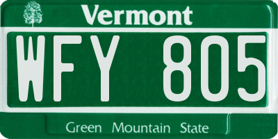 VT license plate WFY805