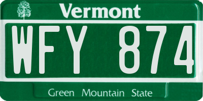 VT license plate WFY874