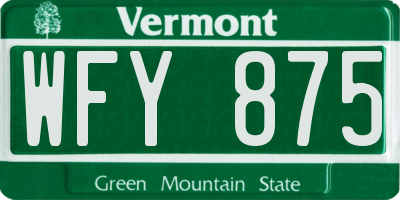 VT license plate WFY875