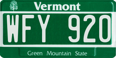 VT license plate WFY920