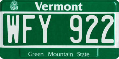 VT license plate WFY922