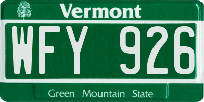 VT license plate WFY926