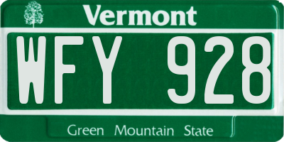 VT license plate WFY928