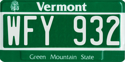 VT license plate WFY932