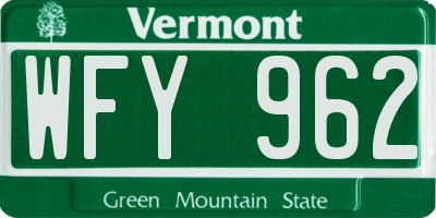 VT license plate WFY962