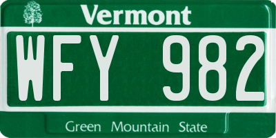 VT license plate WFY982