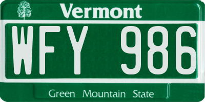 VT license plate WFY986
