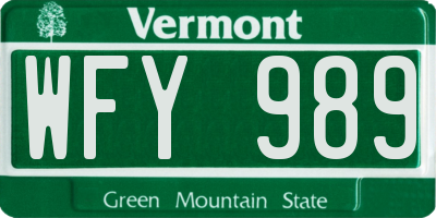 VT license plate WFY989