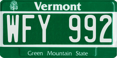 VT license plate WFY992