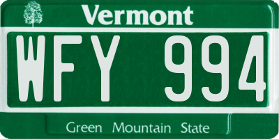 VT license plate WFY994
