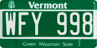 VT license plate WFY998