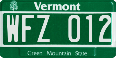 VT license plate WFZ012