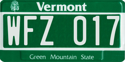 VT license plate WFZ017
