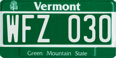 VT license plate WFZ030