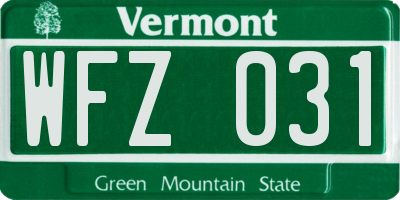 VT license plate WFZ031