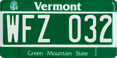 VT license plate WFZ032