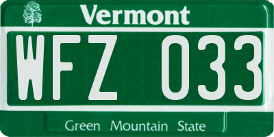 VT license plate WFZ033