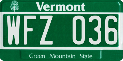 VT license plate WFZ036