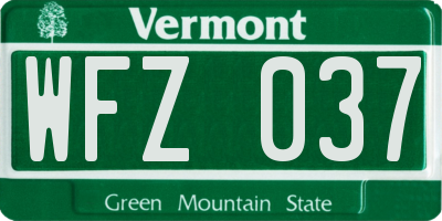 VT license plate WFZ037