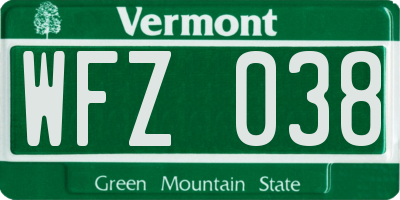 VT license plate WFZ038