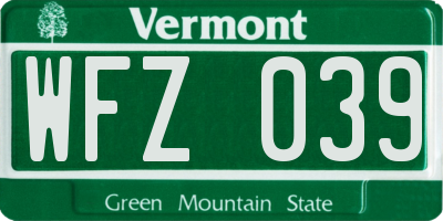 VT license plate WFZ039