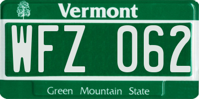 VT license plate WFZ062