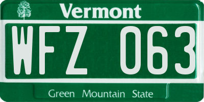 VT license plate WFZ063