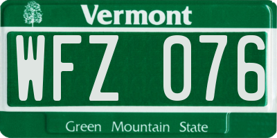 VT license plate WFZ076