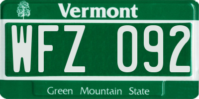 VT license plate WFZ092