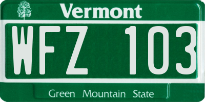 VT license plate WFZ103