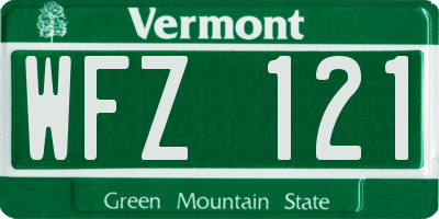 VT license plate WFZ121