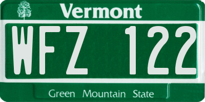 VT license plate WFZ122