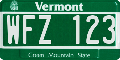 VT license plate WFZ123