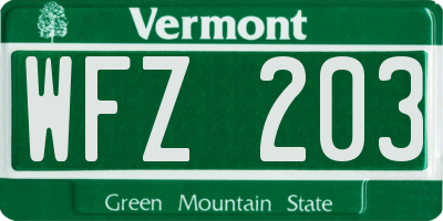 VT license plate WFZ203
