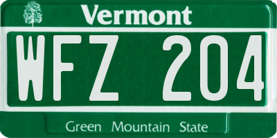 VT license plate WFZ204