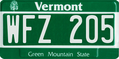 VT license plate WFZ205