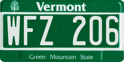 VT license plate WFZ206