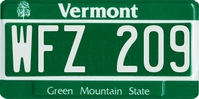 VT license plate WFZ209