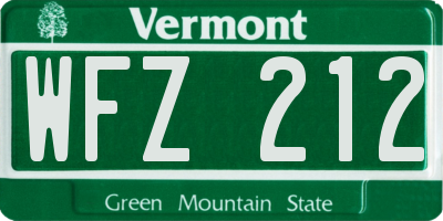 VT license plate WFZ212