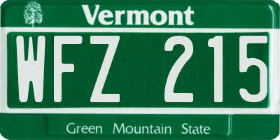 VT license plate WFZ215