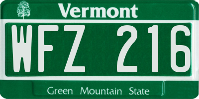 VT license plate WFZ216