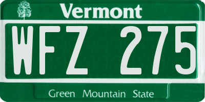 VT license plate WFZ275